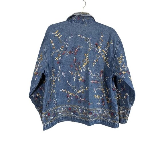 Vintage Floral Denim Jacket XL Blue Embroidery 80s Western Boho Cottagecore Chic - Picture 8 of 12